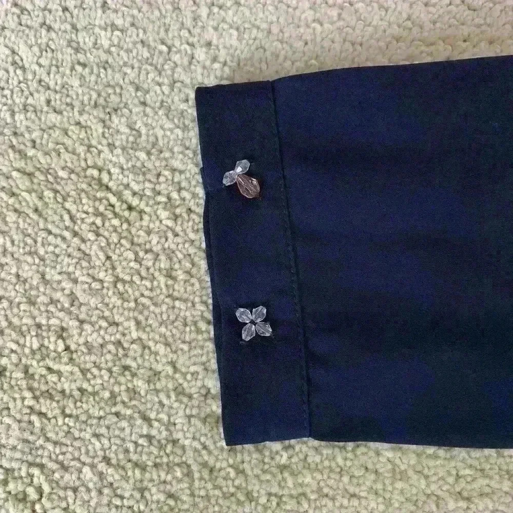 Zara Navy Long sleeve Shirt with rhinestones on collar and cuffs - Picture 4 of 5